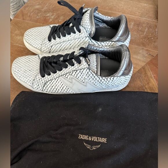 Zadig and Voltaire Neo Keith Snakeskin Embossed Leather Sneakers - Picture 2 of 5